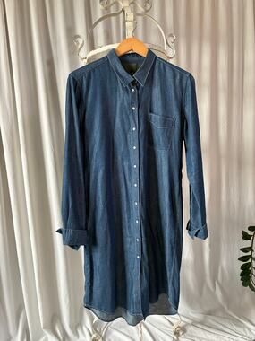 Claridge + King Shirt dress Button Down Pearl Snap Indigo Cotton Chambray Large